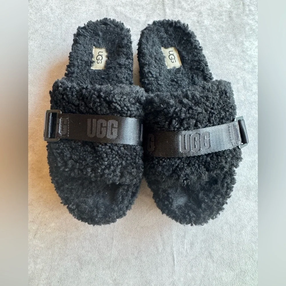 UGG Black Fleece Slide Sandals